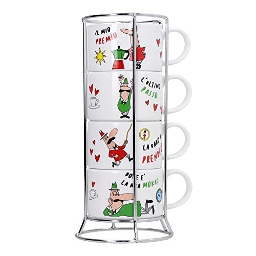 Bialetti - 4lü İstiflenebilir Cappuccino Fincan Seti - Karma Renkli - Porselen