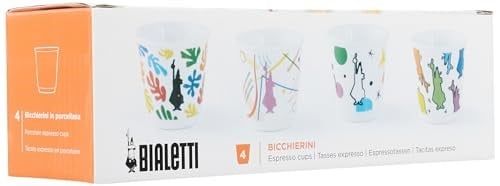 Bialetti - 4lü Moka Kahve Bardak Seti - Kulpsuz Kahve Shot Bardağı - Bicchierini - Karma Renk - Arte Desen Serisi - Porselen
