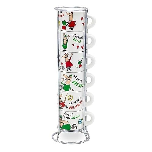 Bialetti - 6lı İstiflenebilir Cappuccino Fincan Seti - Karma Renkli - Porselen
