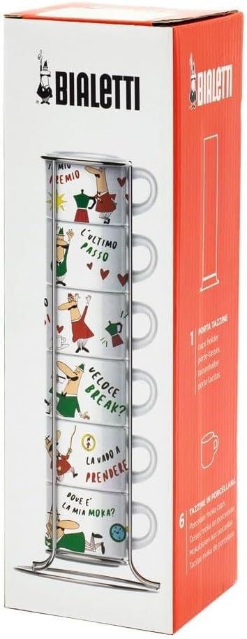 Bialetti - 6lı İstiflenebilir Cappuccino Fincan Seti - Karma Renkli - Porselen