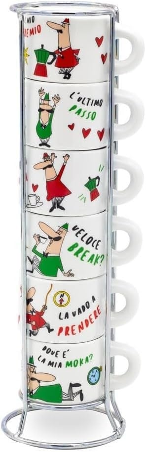 Bialetti - 6lı İstiflenebilir Cappuccino Fincan Seti - Karma Renkli - Porselen