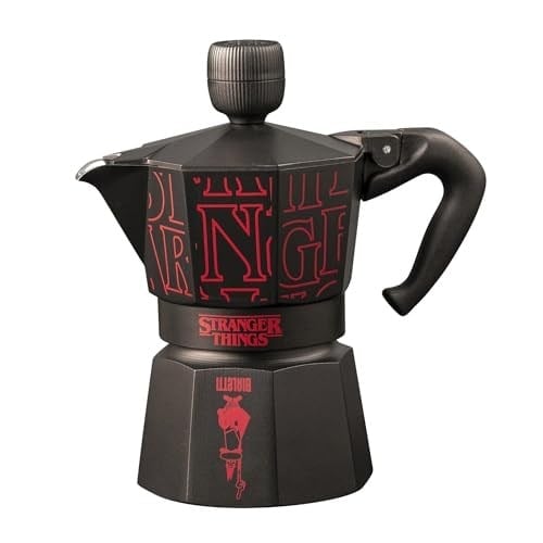 Bialetti - Moka Express Stranger Things: 3 Cups Ocak Üstü Espresso Pişirici, Müzikli, 130ml, Siyah, Patentli Güvenlik Valfi