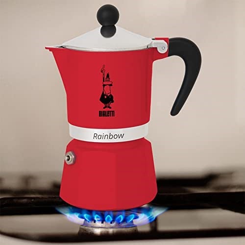 Bialetti - Rainbow: 6 Cups Ocak Üstü Espresso Pişirici - 250ml - Kırmızı Renk - Alüminyum Gövde - Patentli Güvenlik Valfi - Tüm  - Seçenekler: 1 Tasse, 3 Cups, 3 Tassen, 6 Cups, 6 Kişilik, 6 Tassen...
