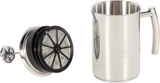 Bialetti - Süt Köpürtücü - 330mL - Paslanmaz Çelik Gövde ve Kapak - Çift Diskli Çırpıcı Kapak - Tüm Ocak Türleri İçin Uygun (İndüksiyon Dahil) - Bulaşık Makinesinde Yıkanabilir