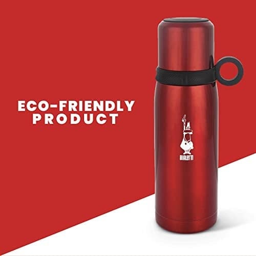 Bialetti - Termos - 460mL - Kırmızı Renk - Paslanmaz Çelik - Çift Katmanlı - 12 Saat Sıcak 24 Saat Soğuk Tutar - Bardaklı Kapak Özelliği