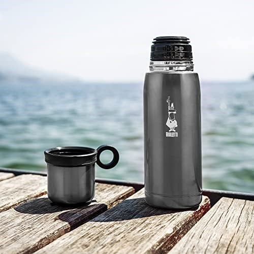Bialetti - Termos - 460mL - Koyu Gri Renk - Paslanmaz Çelik - Çift Katmanlı - 12 Saat Sıcak 24 Saat Soğuk Tutar - Bardaklı Kapak Özelliği