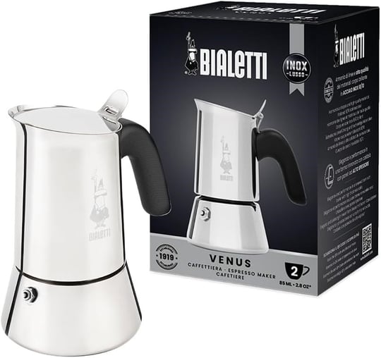 Bialetti - Venus: 2 Cups Ocak Üstü Espresso Pişirici - 85ml - Gümüş Renk - Paslanmaz Çelik Gövde - Patentli Güvenlik Valfi -  - Seçenekler: 2 bardak, 4 tassen, 6 tassen, 10 bardak, 32X21.5X27.5, 35...