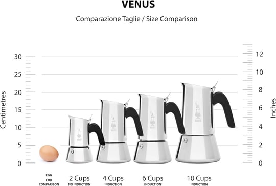 Bialetti - Venus: 2 Cups Ocak Üstü Espresso Pişirici - 85ml - Gümüş Renk - Paslanmaz Çelik Gövde - Patentli Güvenlik Valfi -  - Seçenekler: 2 bardak, 4 tassen, 6 tassen, 10 bardak, 32X21.5X27.5, 35...