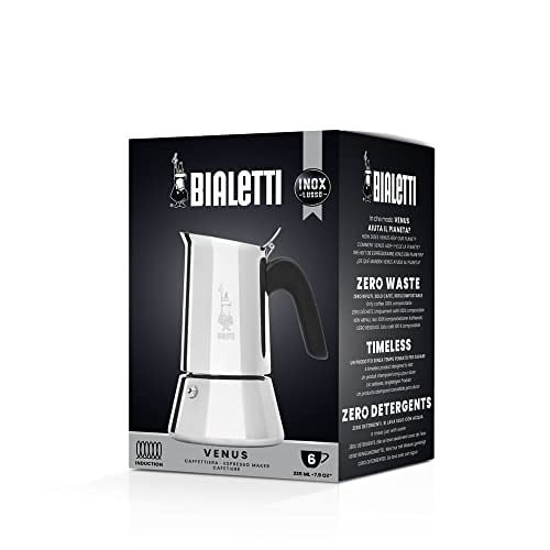 Bialetti - Venus: 6 Cups Ocak Üstü Espresso Pişirici - 235ml - Gümüş Renk - Paslanmaz Çelik Gövde - Patentli Güvenlik Valfi - Tüm Ocak Türleri İçin Uygundur (İndüksiyon Dahil)