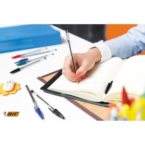 BIC Cristal Orijinal Tükenmez Kalem, Orta Uçlu (1,00 mm), Altıgen Şaft ve Uygun Kapaklı - Mavi, Her Biri 10 Adet Karton Kutu