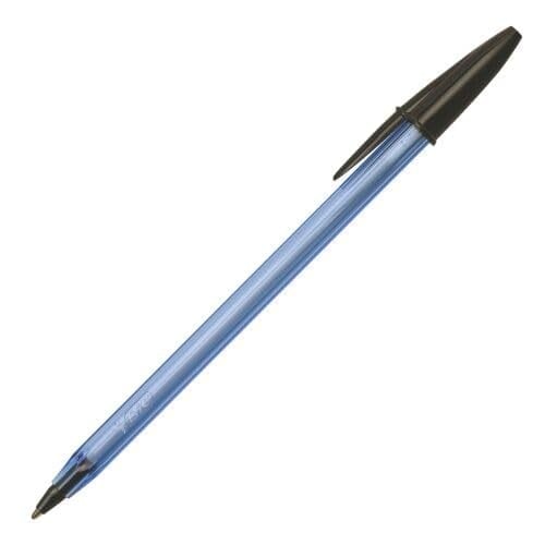 BIC Cristal Soft Tükenmez Kalem, Siyah, 50li Kutu, 1.2 mm Orta Kalınlıkta Uç, Şeffaf Gövde, Delikli Kapak