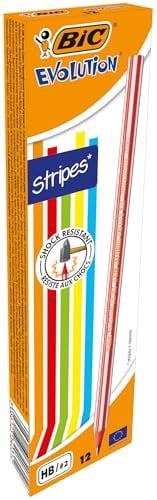BIC Evolution Stripes Kurşun Kalem 12li Kutu,Kıymık Oluşturmaz, Çiğnemeye Karşı Dayanıklı, Kolay Açılır