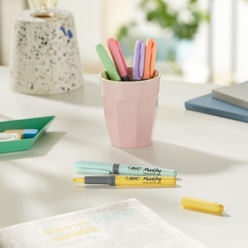 BIC Intensity Highlighter Grip Pastel Marker Fosforlu Kalem 6lı Blister, Su Bazlı Mürekkep, 6 Pastel Renk, Kauçuk Tutaçlı