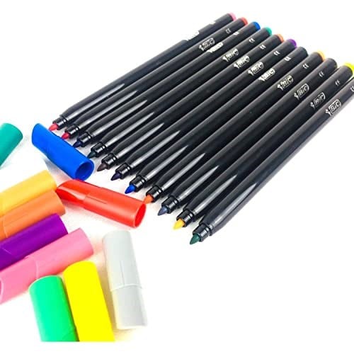 BIC Intensity Keçeli Boyama Kalemi 12 Renk, Su Bazlı Mürekkep, 0.9mm Keçeli Kalem Ucu, Yetişkin Boyama için İdeal
