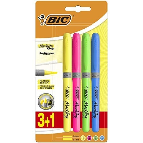 BIC Marking Highlighter Grip Fosforlu Kalem Karışık Renk 3+1li Blister