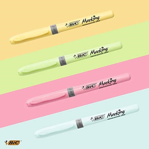 BIC Pastel fosforlu kalem, 4 farklı pastel renkte, çizgi kalınlığı: 1,6 mm – 3,3 mm, kuruma korumalı, renkli