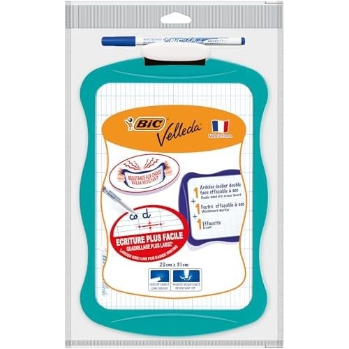 BIC Velleda Mini Beyaz Tahta, Kalem 1721, Silgi, 20 x 30 cm. Yazı Tahtası, Mavi Kalem ve Silgi ile Birlikte