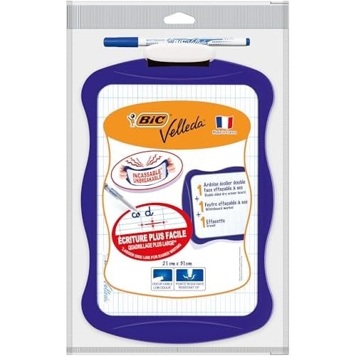 BIC Velleda Mini Beyaz Tahta, Kalem 1721, Silgi, 20 x 30 cm. Yazı Tahtası, Mavi Kalem ve Silgi ile Birlikte