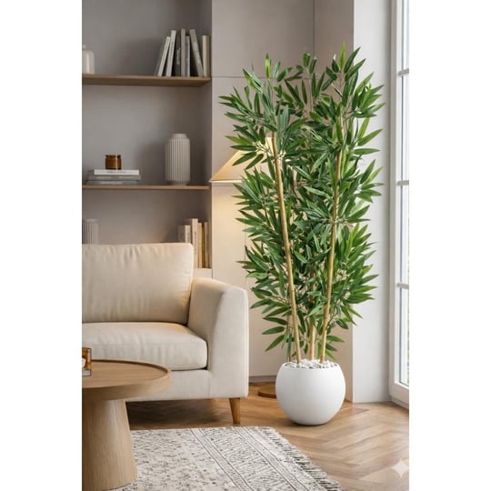 Biçiçek 125cm Yapay Bambu Ağaci Küre Saksida Beyaz