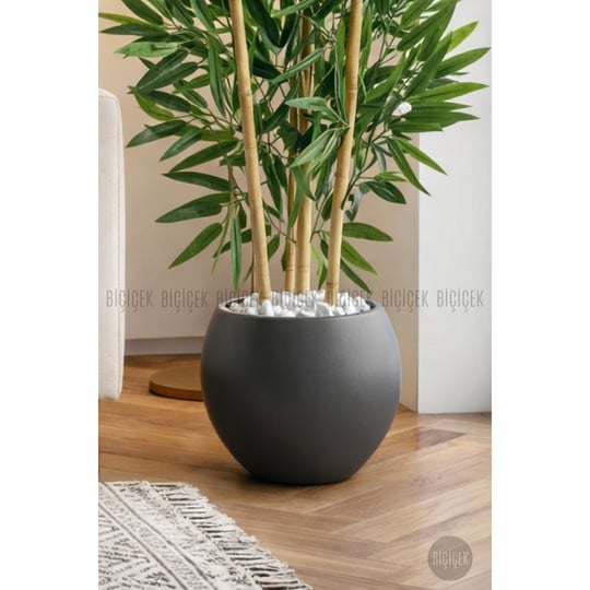 Biçiçek 125cm Yapay Bambu Ağaci Küre Saksida Gri