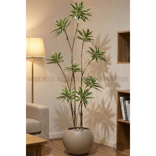 Biçiçek 160 Cm Dragon Bitkisi Yapay Dracaena Küre Saksıda Kahverengi1
