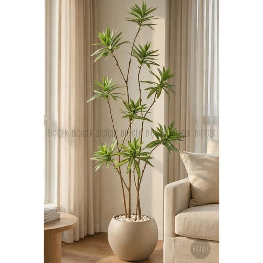 Biçiçek 160 Cm Dragon Bitkisi Yapay Dracaena Küre Saksıda Kahverengi