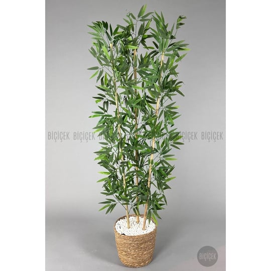 Biçiçek Yapay Bambu Ağacı 140cm Hasır Saksıda Siyah-bronz