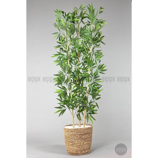Biçiçek Yapay Bambu Ağacı 140cm Hasır Saksıda Siyah-bronz
