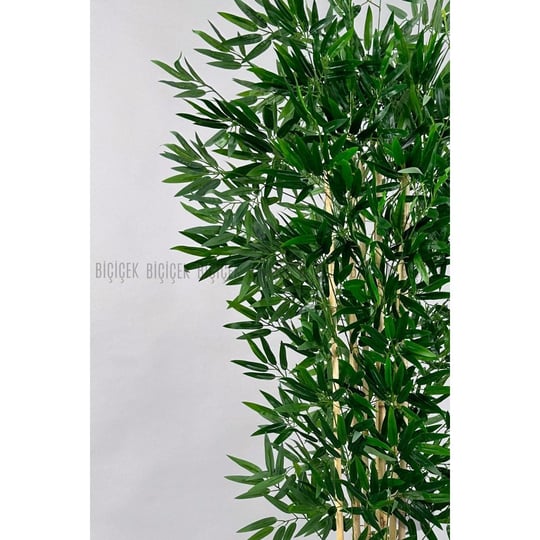 Biçiçek Yapay Bambu Ağacı 180cm Metal Saksıda Yoğun Yapraklı 7 Dallı