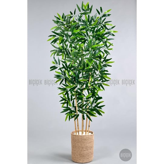 Biçiçek Yapay Bambu Ağacı 6 Dallı 150 Cm Yoğun Yapraklı Jütsaksı