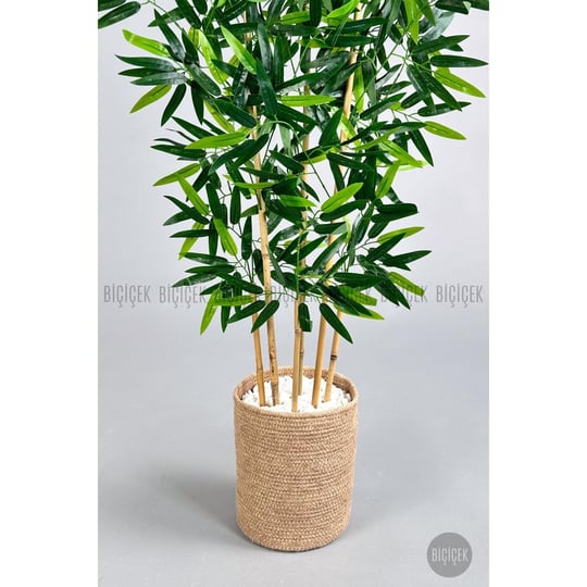 Biçiçek Yapay Bambu Ağacı 6 Dallı 150 Cm Yoğun Yapraklı Jütsaksı