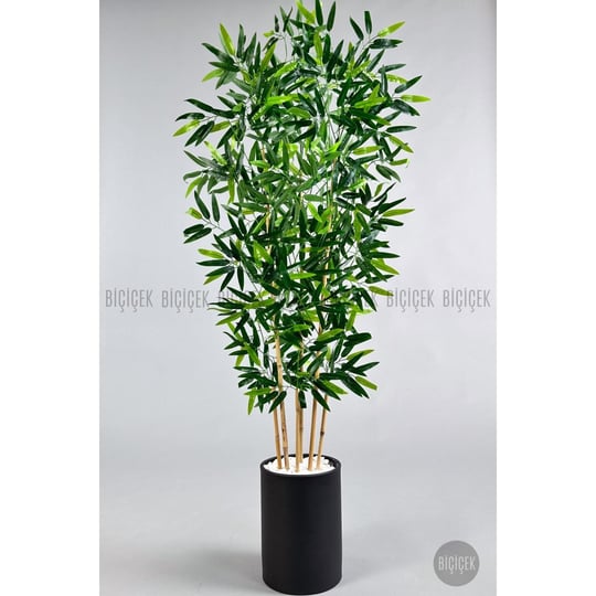 Biçiçek Yapay Bambu Ağacı 6 Dallı 150 Cm Yoğun Yapraklı Metalsaksı
