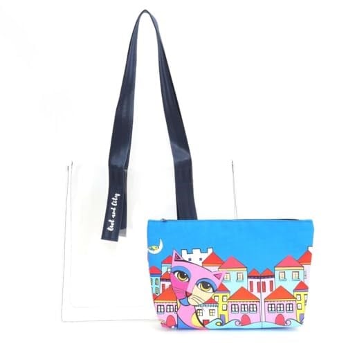 Biggdesign Owl And City Şeffaf Alışveriş ve plaj çantası