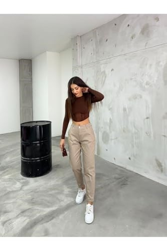 BİKELİFE Kadın Yüksek Bel Likralı/Esnek Mom Pantolon-1