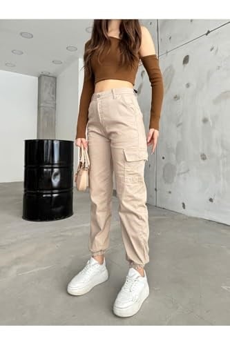 BİKELİFE Kahve Kargo Cepli Gabardin Kumaş Pantolon-1