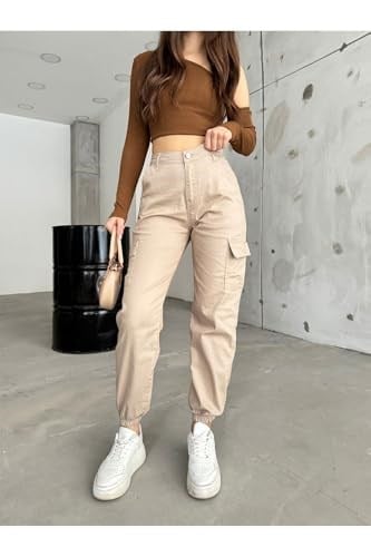 BİKELİFE Kahve Kargo Cepli Gabardin Kumaş Pantolon-1