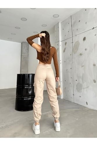 BİKELİFE Kahve Kargo Cepli Gabardin Kumaş Pantolon-1