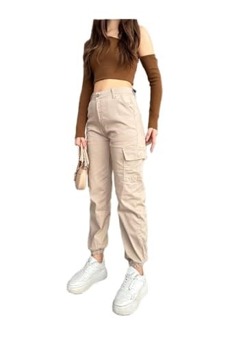 BİKELİFE Kahve Kargo Cepli Gabardin Kumaş Pantolon-1