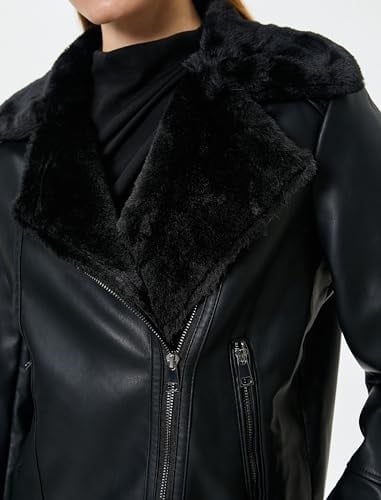 Biker Ceket Suni Deri İçi Suni Kürklü Fermuarlı