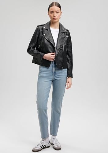 Biker Yaka Siya Suni Deri Ceket Fitted/Vücuda Oturan Kesim 1110221-900