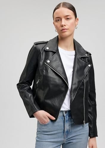 Biker Yaka Siya Suni Deri Ceket Fitted/Vücuda Oturan Kesim 1110221-900