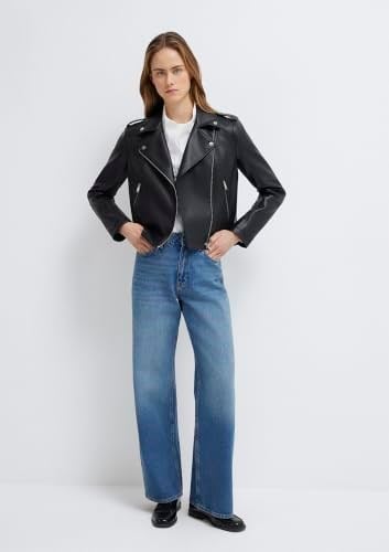 Biker Yaka Siya Suni Deri Ceket Fitted/Vücuda Oturan Kesim 1110221-900