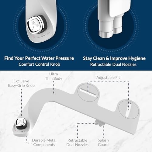 BioBidet SlimEdge Basit Bide Tuvalet Takımı, Beyaz, Çift Nozzle, Taze Su Sprey, Elektriksiz, Kolay Montaj