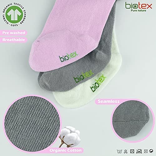 Biotex 3lü Organik Pamuklu Doğal Düz Hassas Yumuşak Soft Dikişsiz Külotlu Elastan Bebe Çorabı 1001-1002