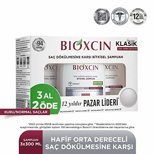 Bioxcin Klasik Bitkisel Kuru ve Normal Saçlar için 3x300 ml Saç Dökülmesine Karşı Şampuan