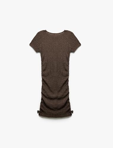 Bisiklet Yaka Kısa Kollu Drape Detaylı Elbise - Seçenekler: 5/6 Yıl, 7-8 Yıl