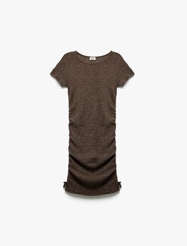 Bisiklet Yaka Kısa Kollu Drape Detaylı Elbise - Seçenekler: 5/6 Yıl, 7-8 Yıl