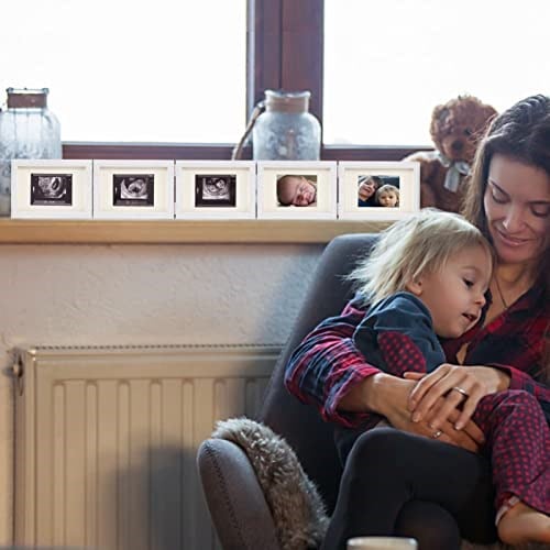 BIUBEE Ebeveynler için 5 Katlanır Sonogram Resim Çerçevesi - 11,9 cm × 17,3 cm Bebek Ultrason Resim Çerçevesi Doğal Ahşap Sonogram Hamilelik Çerçevesi Hamile Anne Hediyeleri için Bebek İlk Fotoğraf Çe