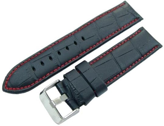 Bizon Deri Saat Kayışı 24mm Kordon Siyah Kırmızı Dikişli Kroko B