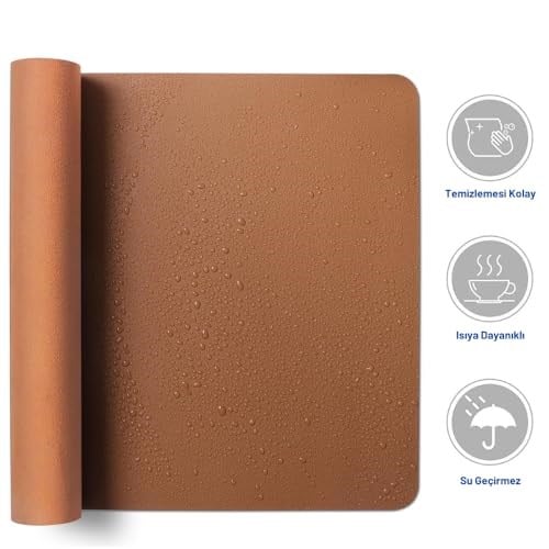 Black Deer PU Deri Mouse Pad Dikişli Kenar Dayanıklı Büyük Boy Çift Yönlü Kullanım Ofis Masa Matı Sümen(KAHVERENGİ, 90X40 XL) - Seçenekler: 70X30 L, 90X40 XL